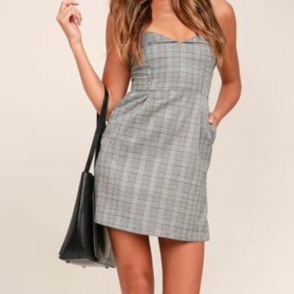 Lulu's Honor Roll Grey Plaid School Girl Dress Spaghetti Straps  S Small